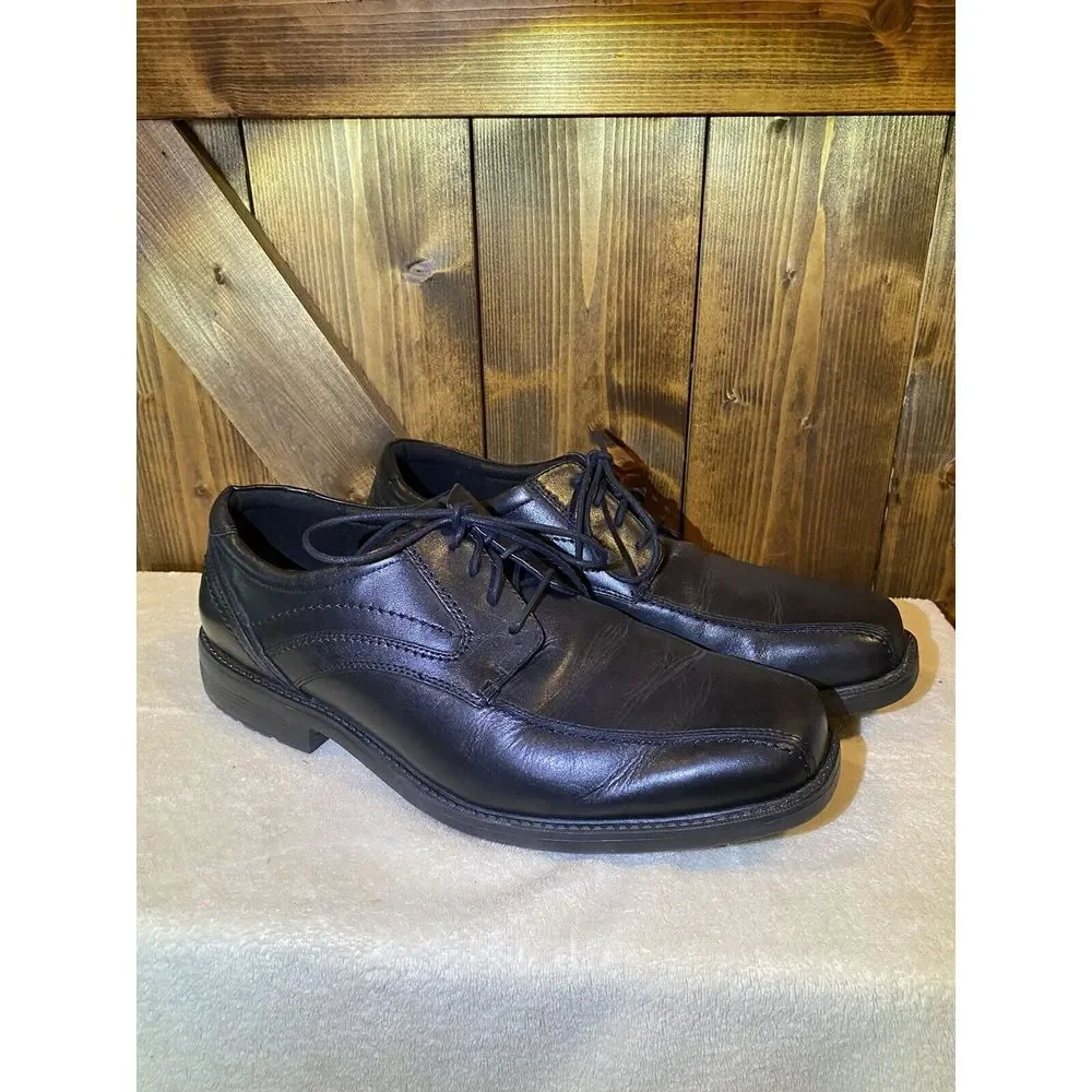Rockport truTECH Mens Black Leather Square Toe Lace Up Oxford Dress Shoes